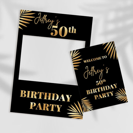 Black and Gold Birthday Selfie Frame and Party Sign - Smart Party Shop