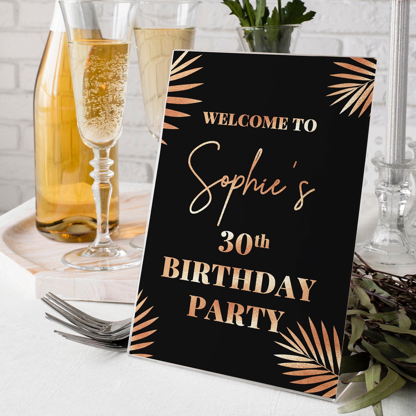 Black and Rose Gold Birthday Selfie Frame and Party Sign