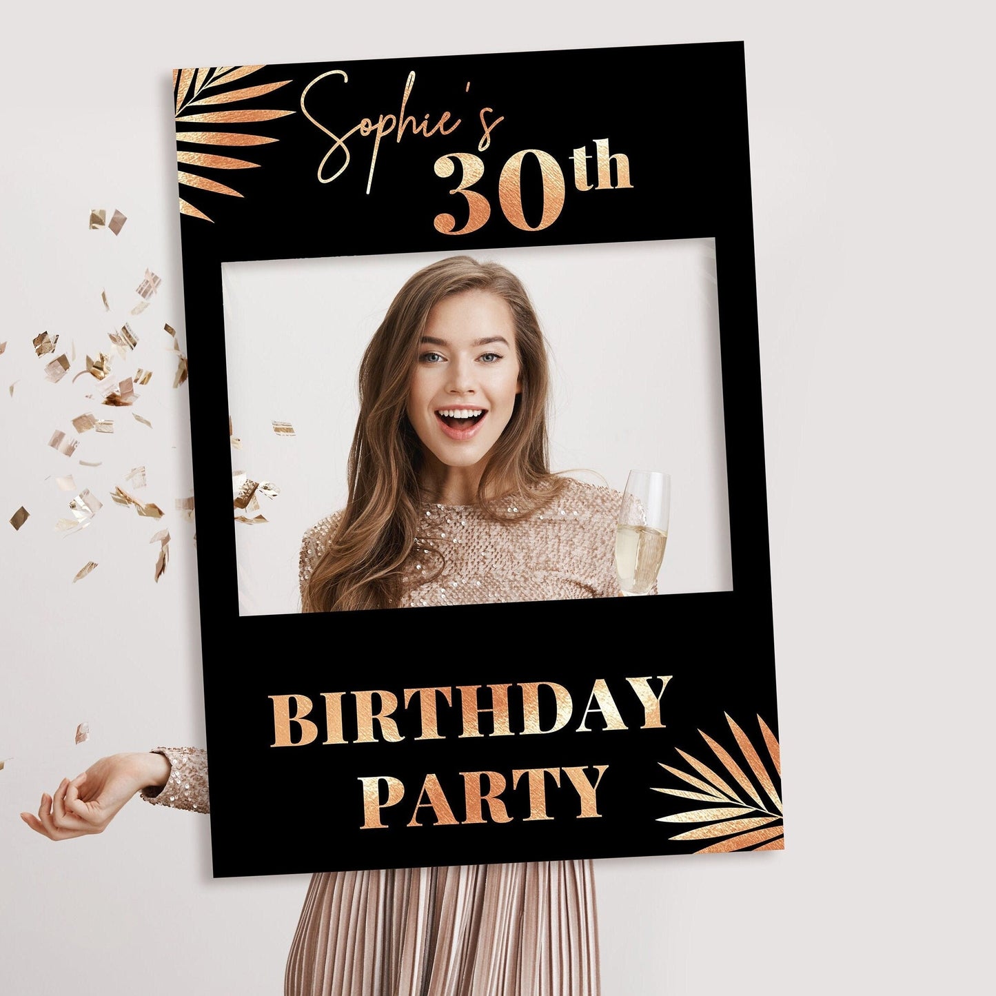 Black and Rose Gold Birthday Selfie Frame and Party Sign