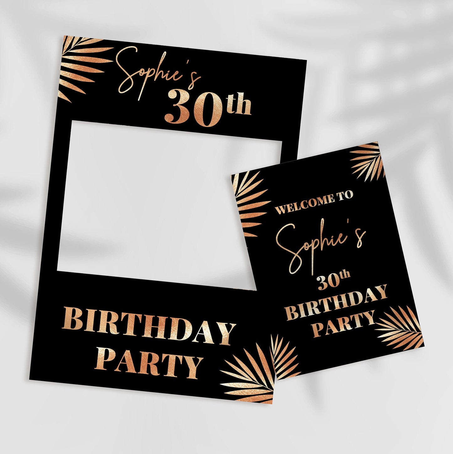 Black and Rose Gold Birthday Selfie Frame and Party Sign