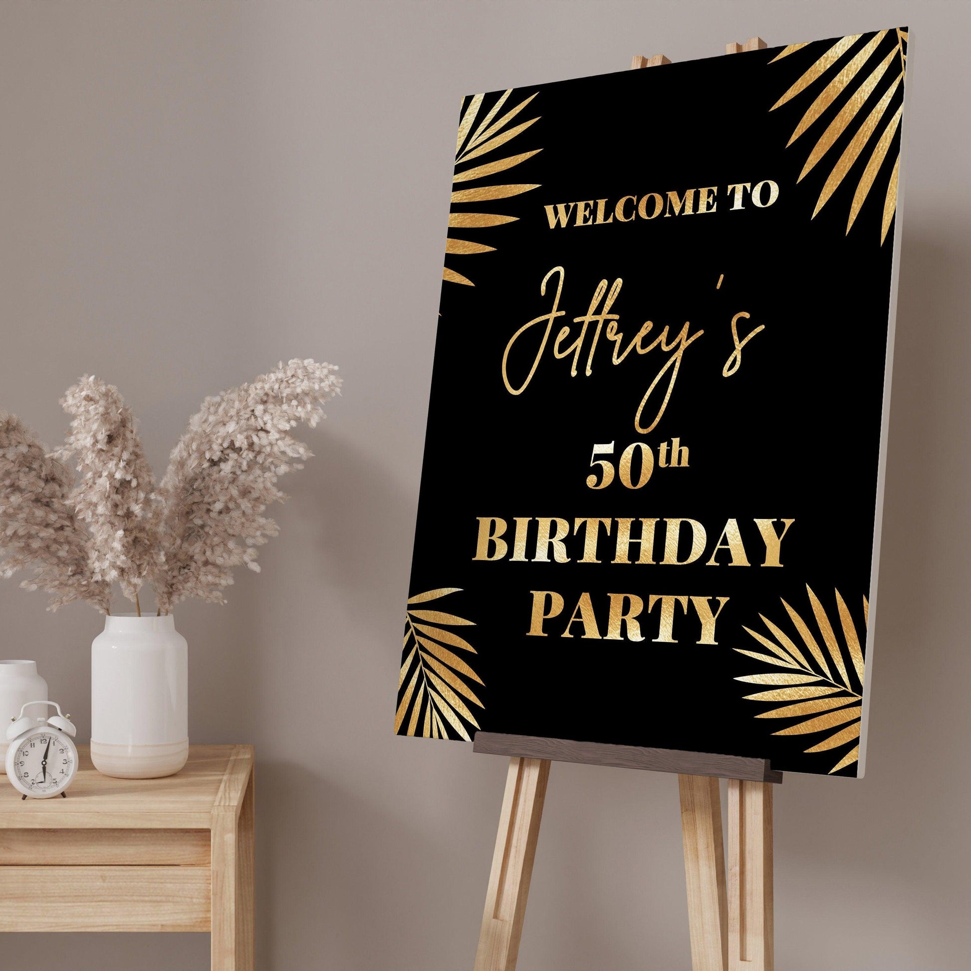 Black and Gold Birthday Party Welcome Sign - Smart Party Shop