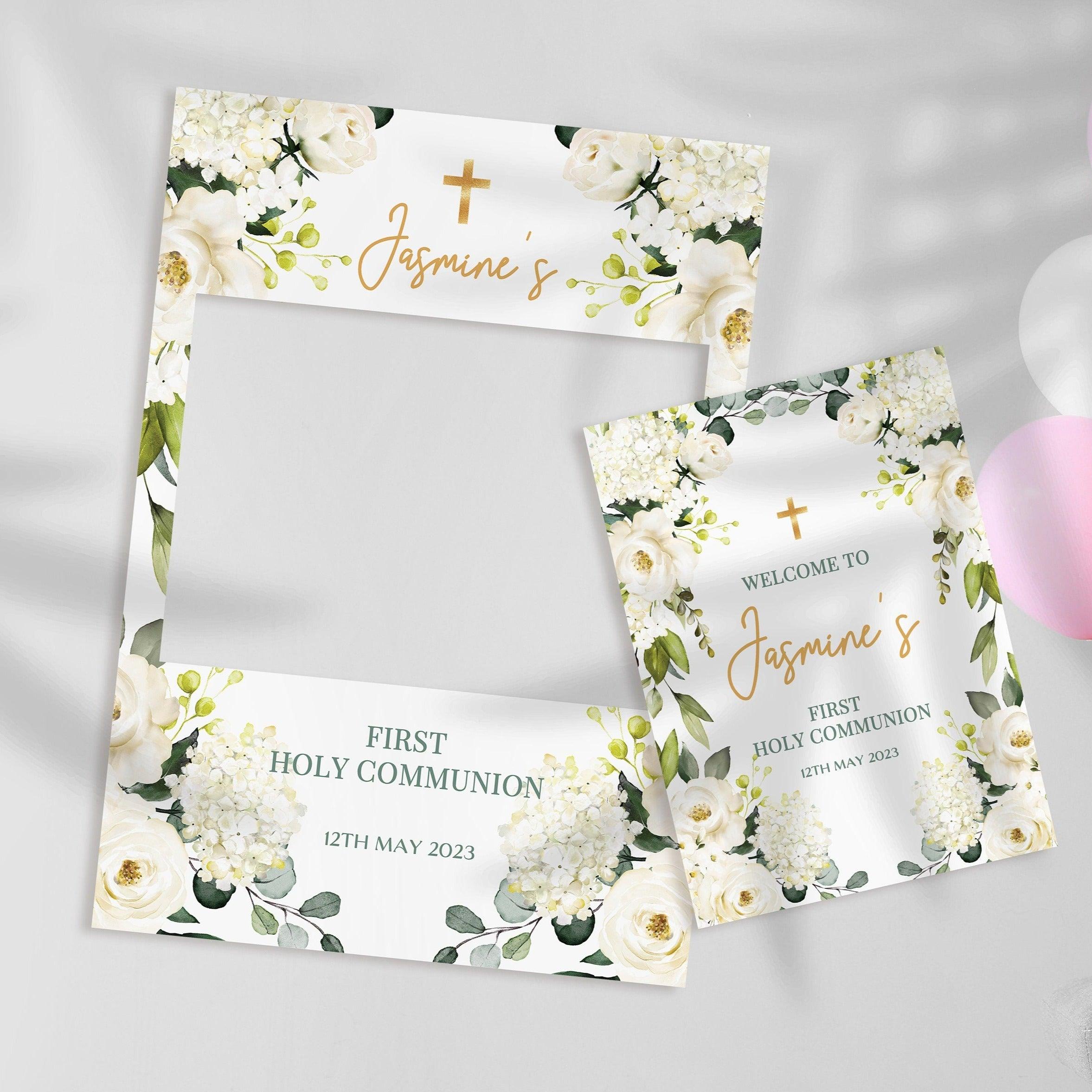 White Rose 1st Holy Communion Selfie Frame & Welcome Sign – Smart Party ...