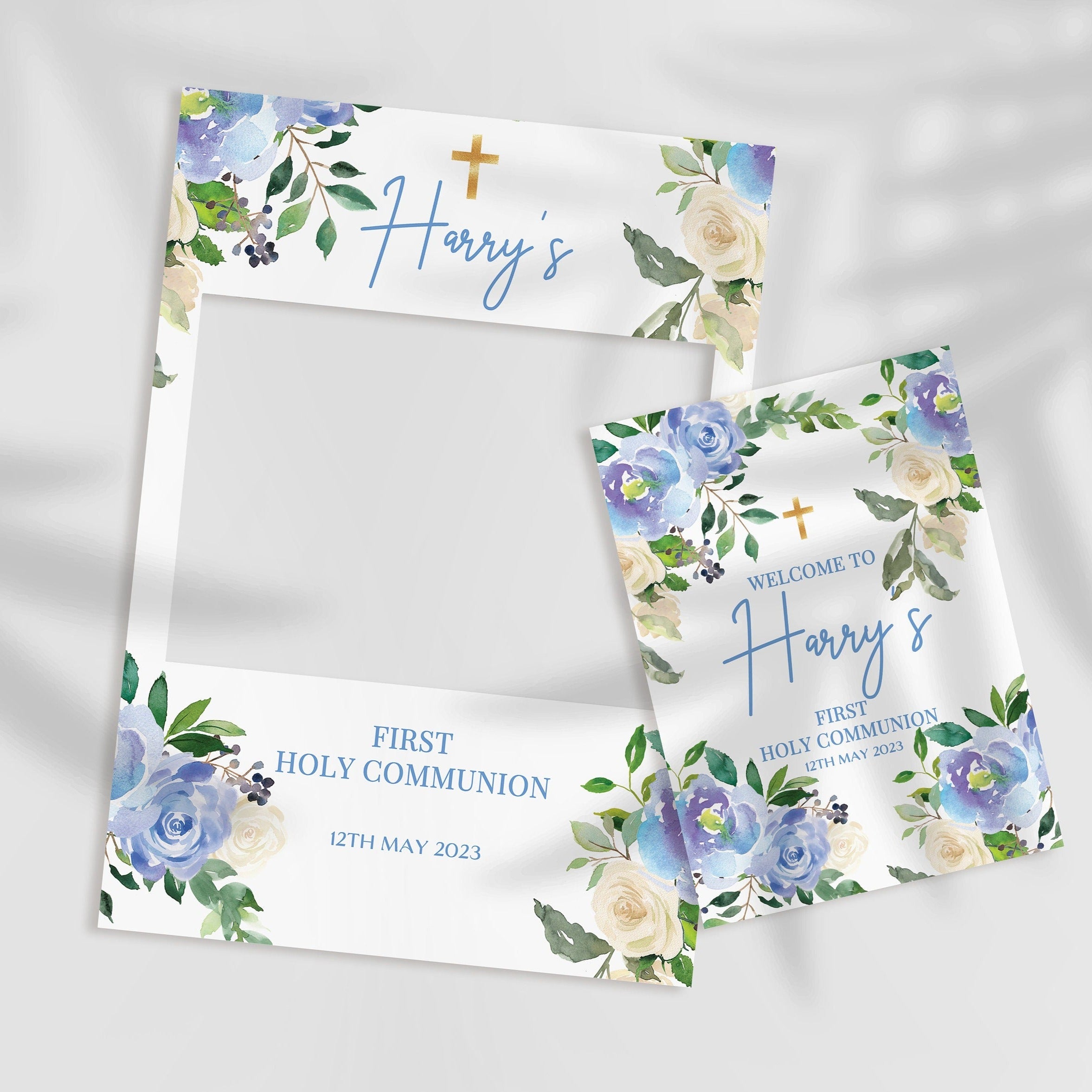 Blue Roses 1st Holy Communion Selfie Frame & Welcome Sign – Smart Party ...