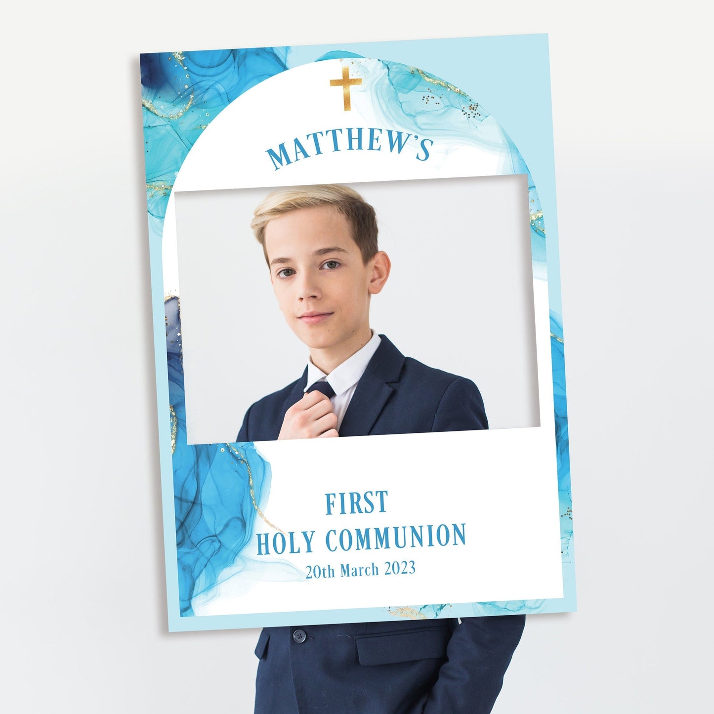 Blue Marble 1st Holy Communion Selfie Frame & Welcome Sign