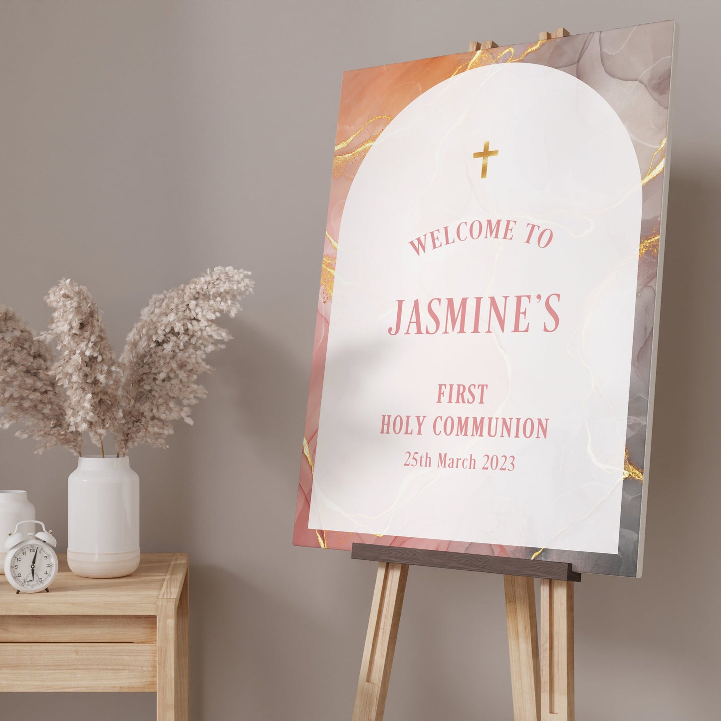 Orange Gold Marble 1st Holy Communion Welcome Sign