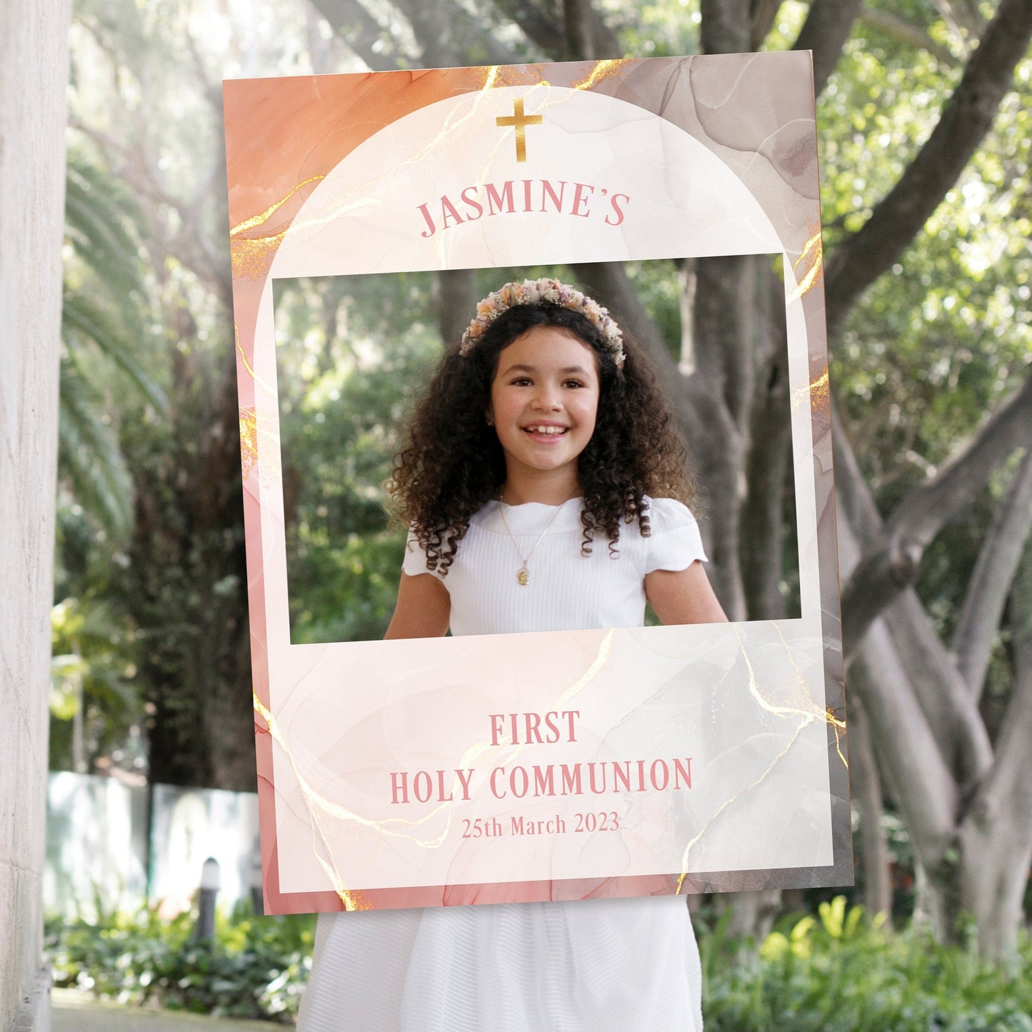 Orange and Gold 1st Holy Communion Selfie Frame & Welcome Sign