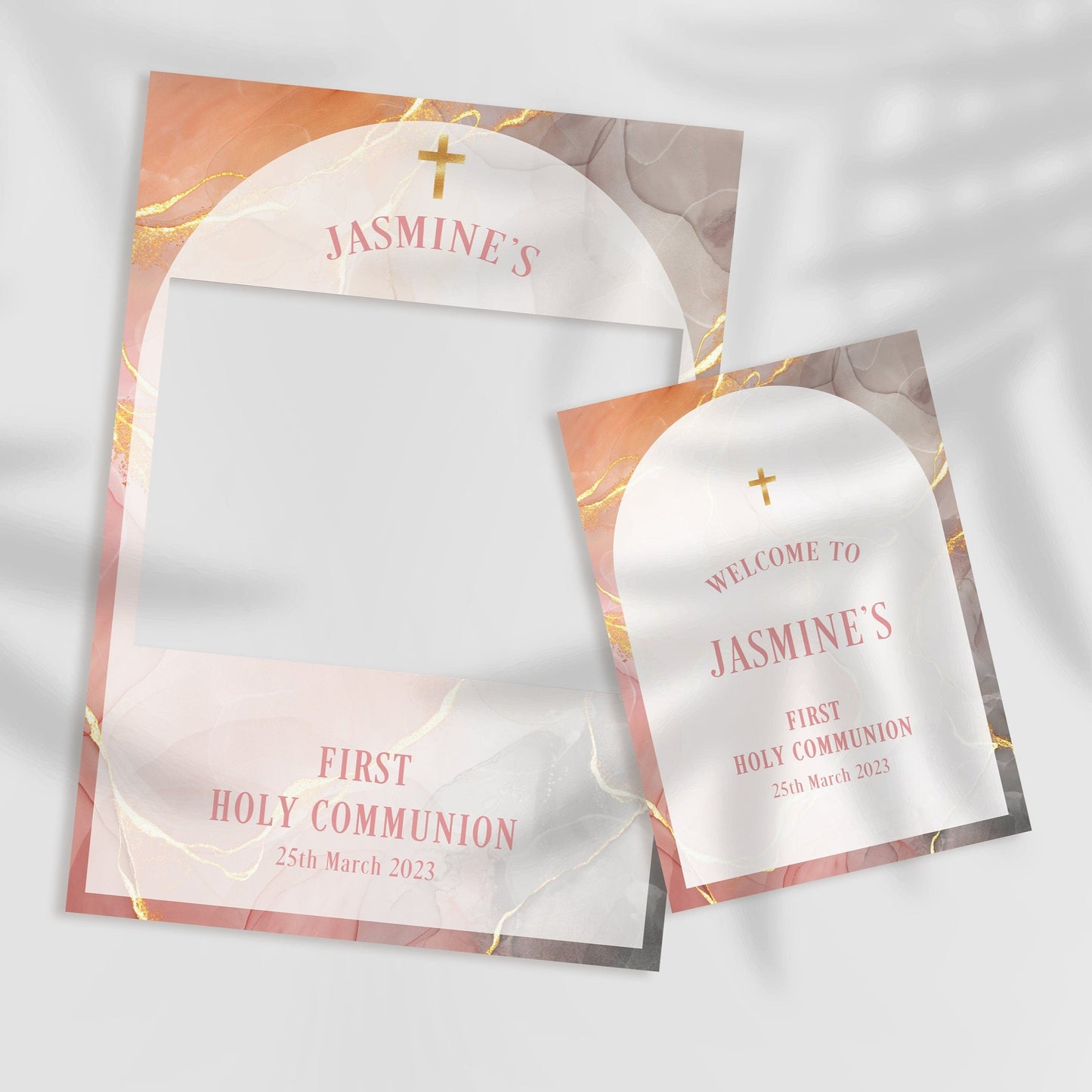 Orange and Gold 1st Holy Communion Selfie Frame & Welcome Sign