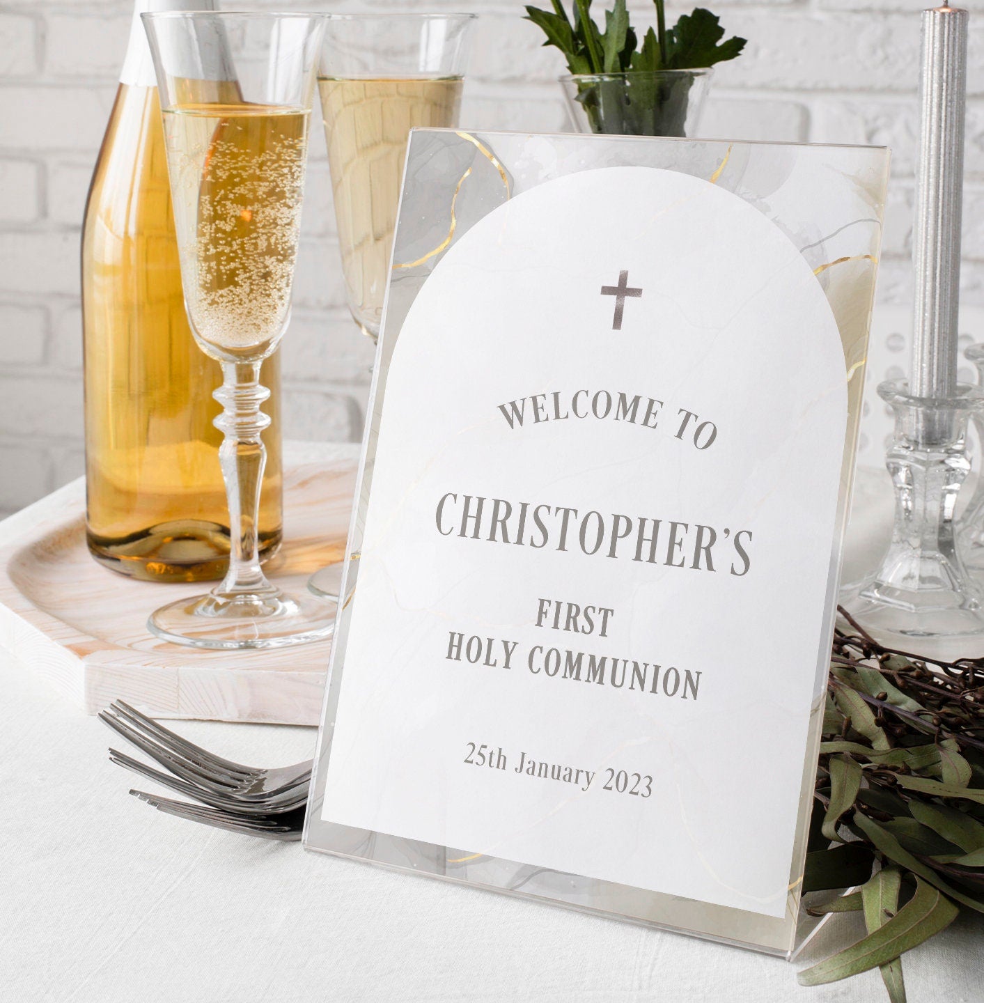 Grey and Gold 1st Holy Communion Selfie Frame & Welcome Sign