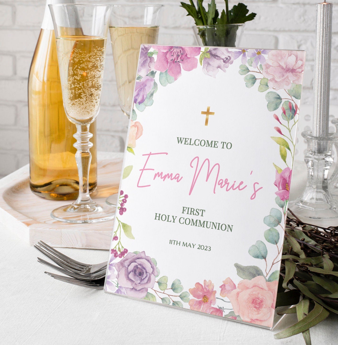 Pink Pastel 1st Holy Communion Welcome Sign