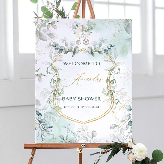 Eucalyptus and Gold Baby Shower Sign