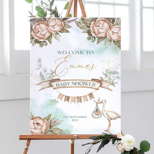 Vintage Floral Baby Shower Welcome Sign