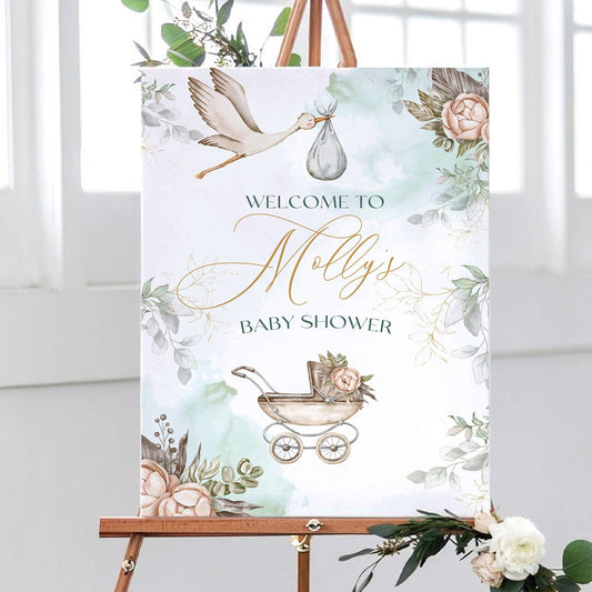 Vintage Pram Baby Shower Sign