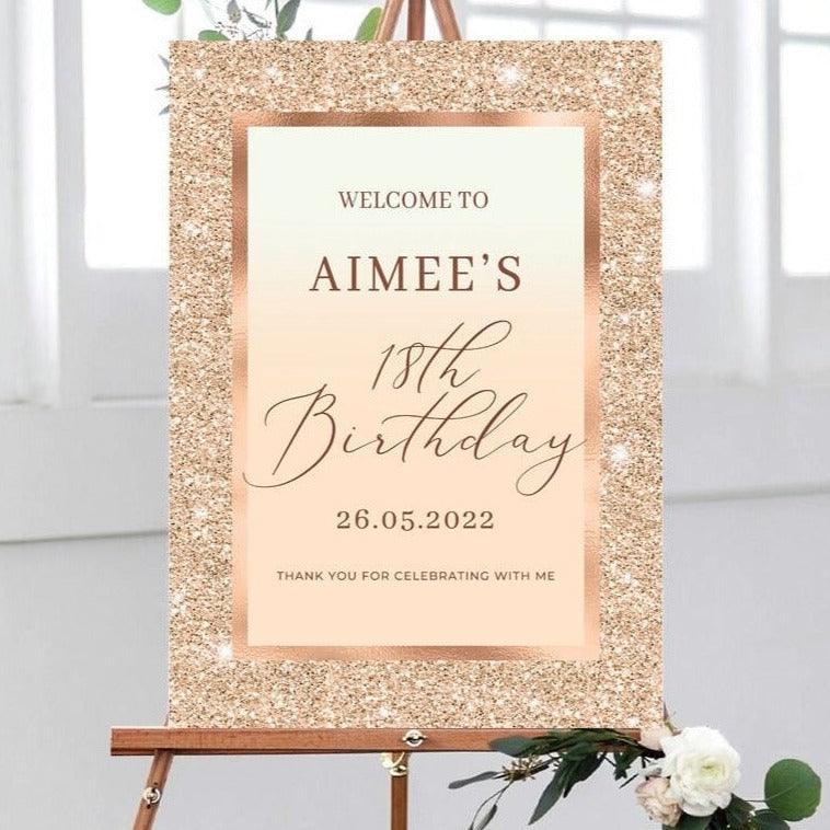 Gold and Cream Birthday Party Welcome Sign - Smart Party Shop