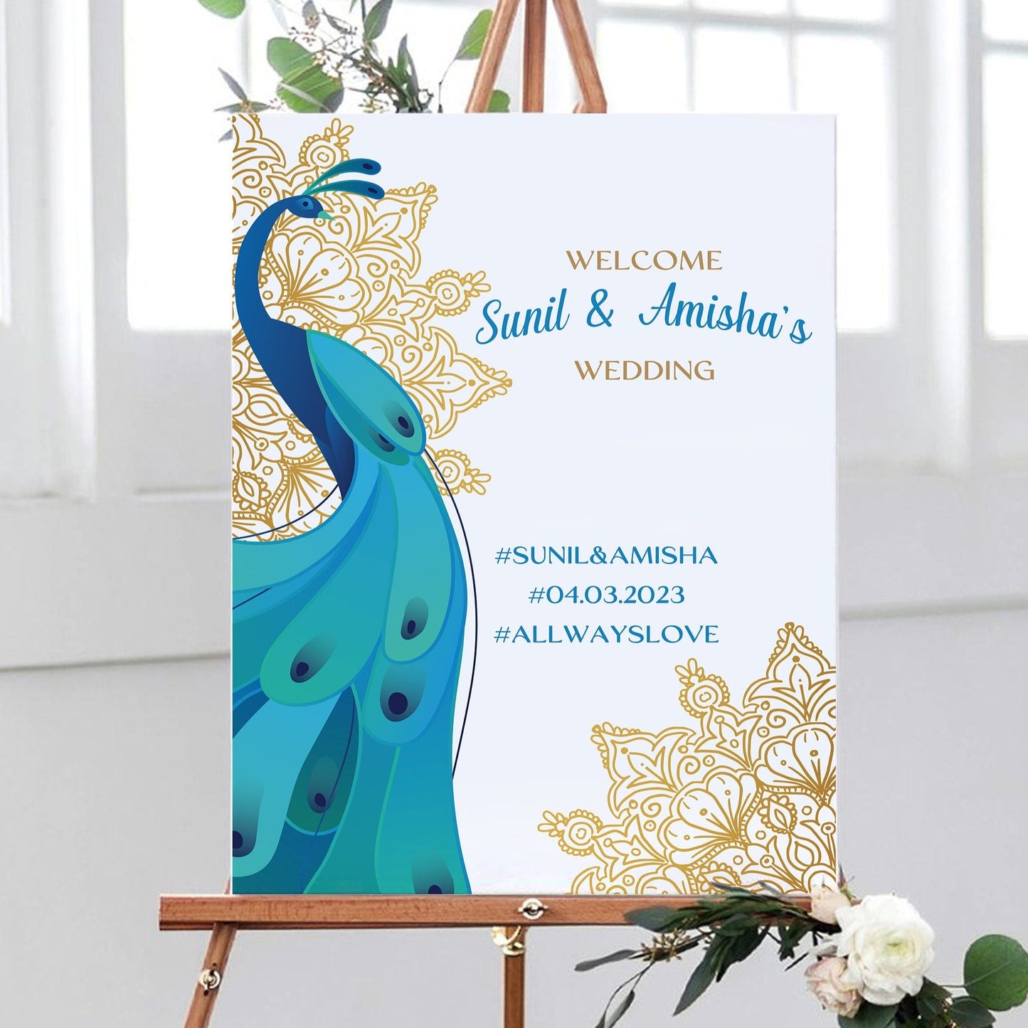 Indian Wedding Peacock Welcome Sign