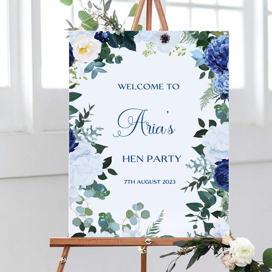 Navy Blue Floral Hen Party Welcome Sign