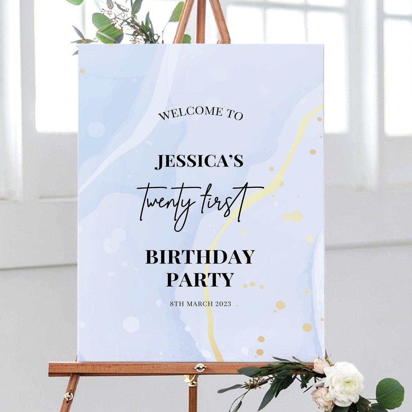 Light Blue Birthday Party Welcome Sign