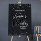 Black and Silver Birthday Party Welcome Sign