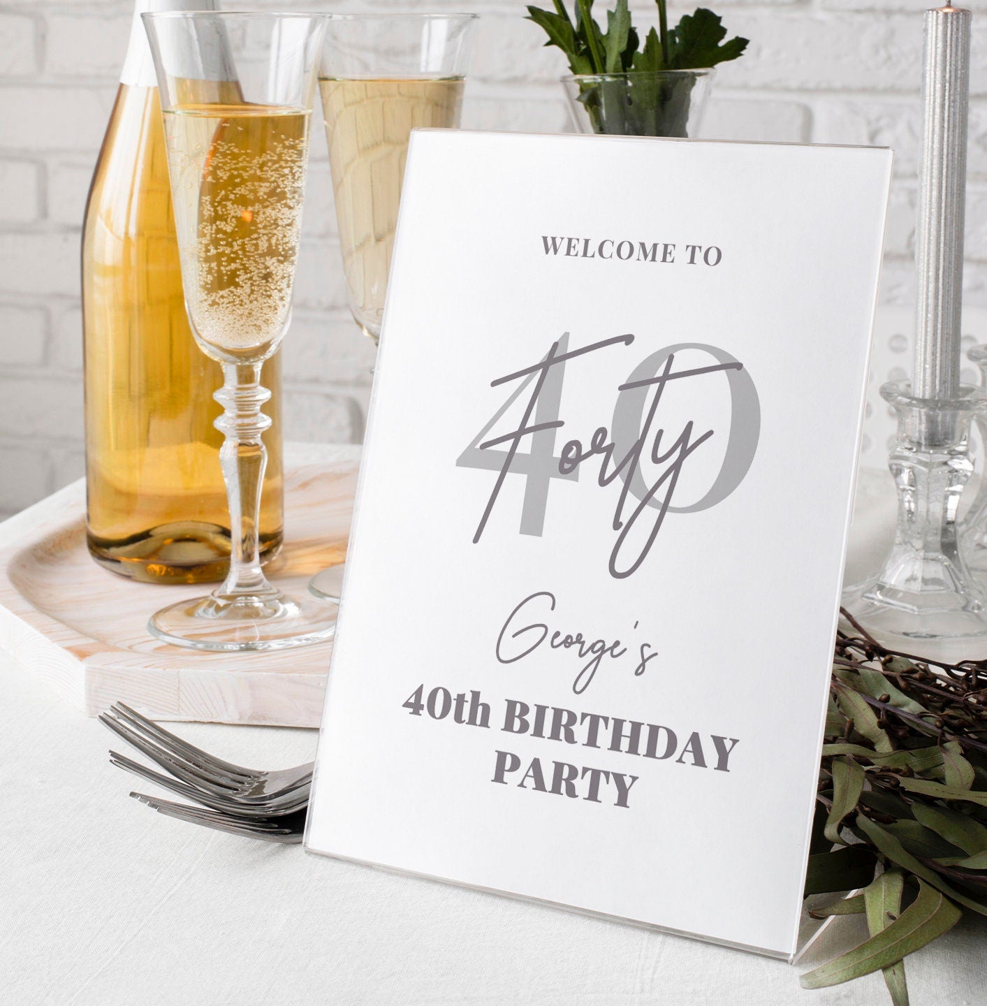 Grey and White 40th Birthday Party Selfie Frame and Party Sign