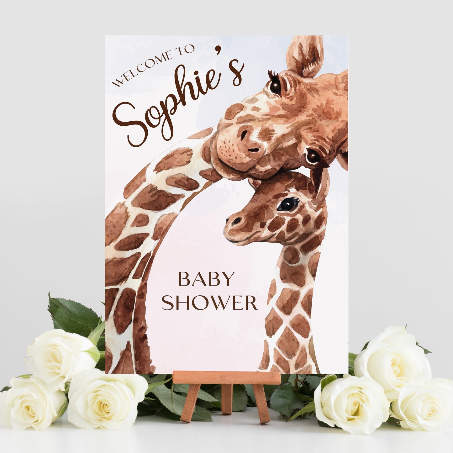 Mummy and Baby Giraffe Baby Shower Selfie Frame and Party Sign