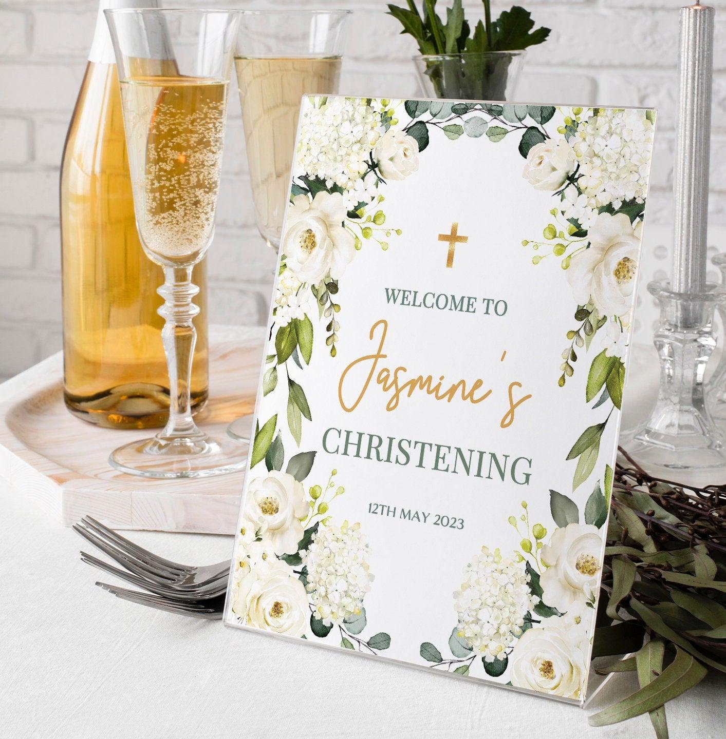 White Rose Christening Selfie Frame & Welcome Sign - Smart Party Shop