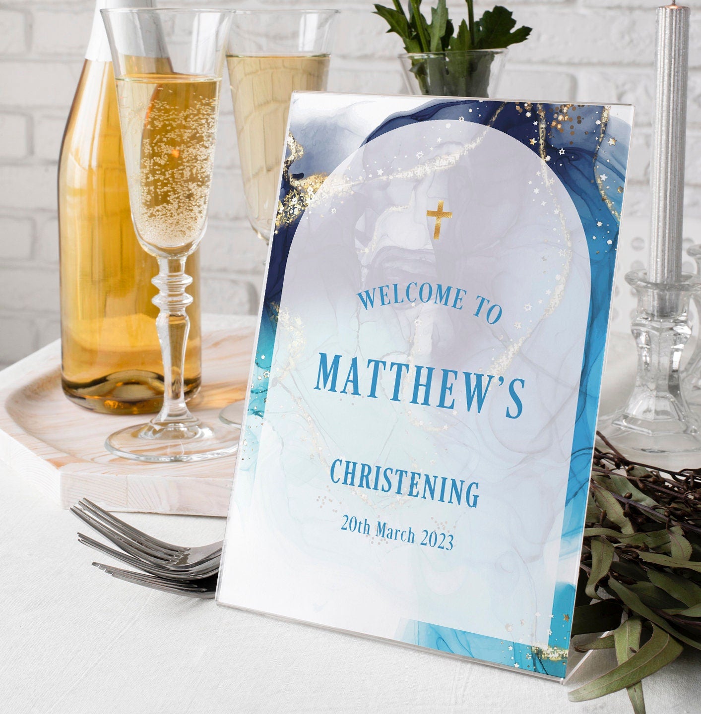 Blue Marble Christening Welcome Sign