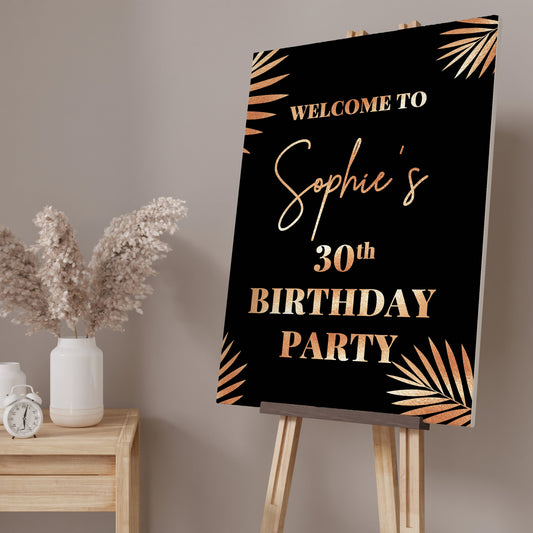 Rose Gold and Black Party Welcome Sign