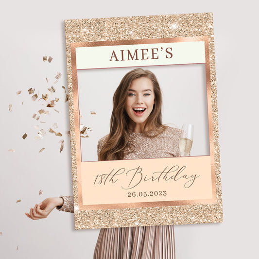 Gold Birthday Selfie Frame and Matching Party Sign