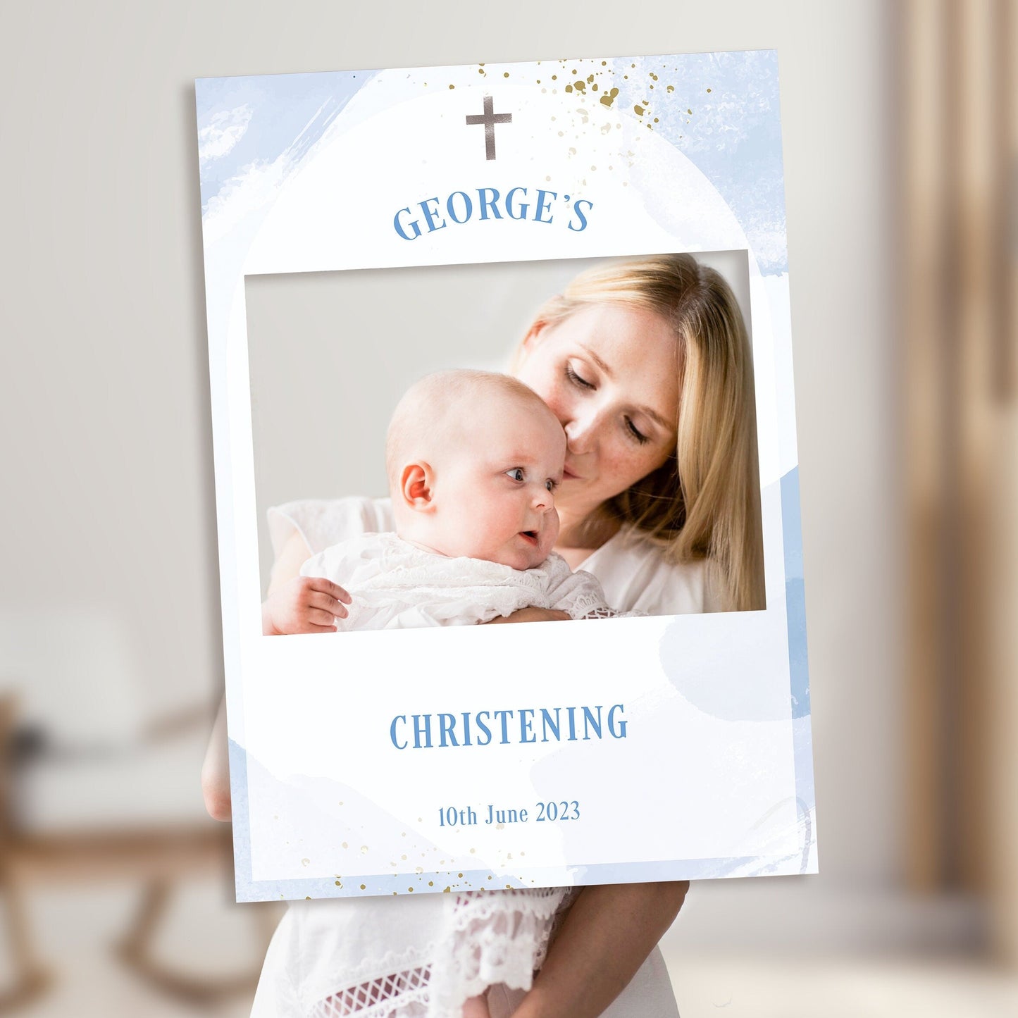 Light Blue Christening Selfie Frame & Christening Welcome Sign