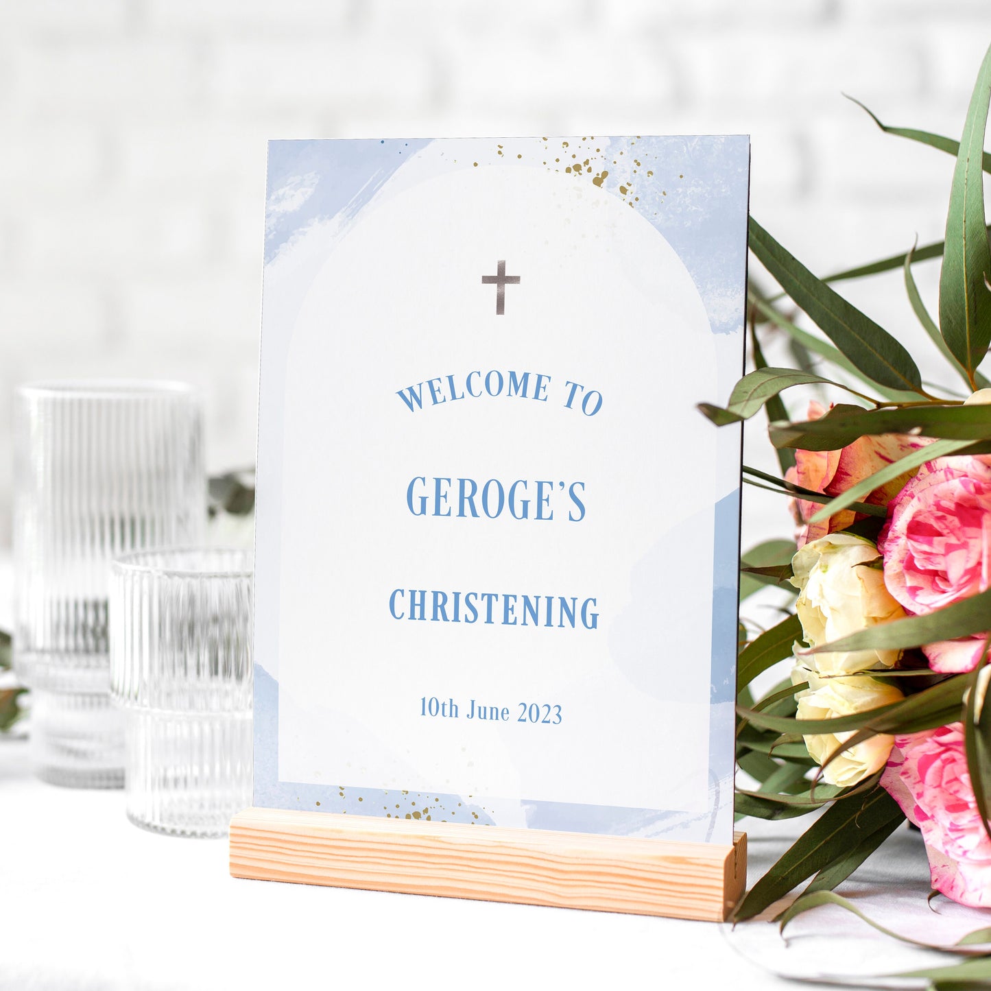 Light Blue Christening Selfie Frame & Christening Welcome Sign