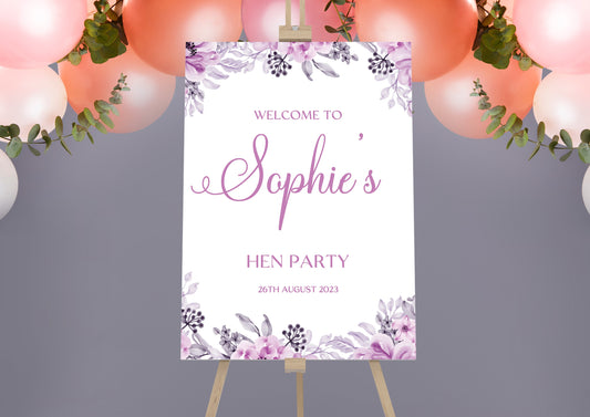 Lilac Hen Party Welcome Sign