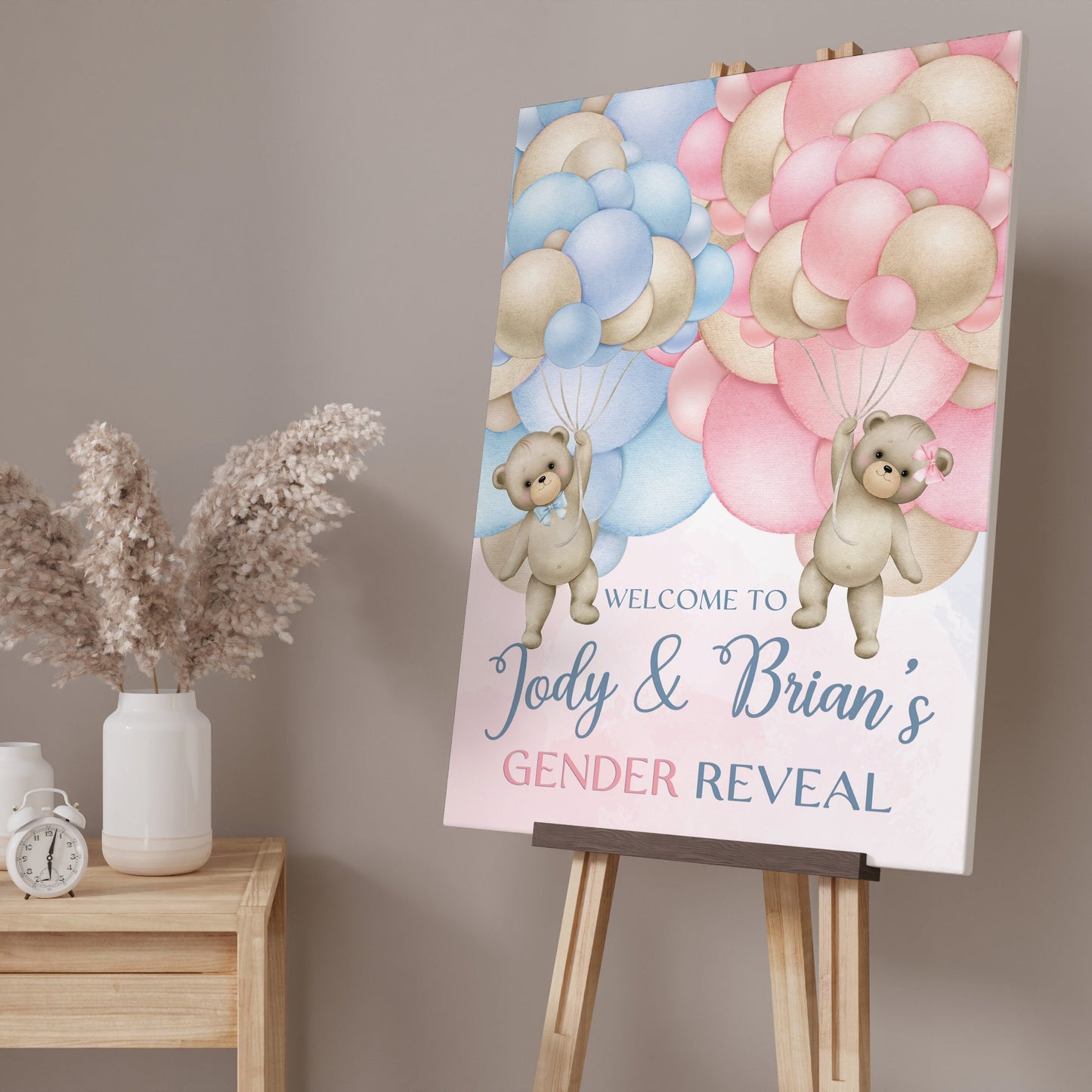 Pink and Blue Balloon Gender Reveal Welcome Party Sign