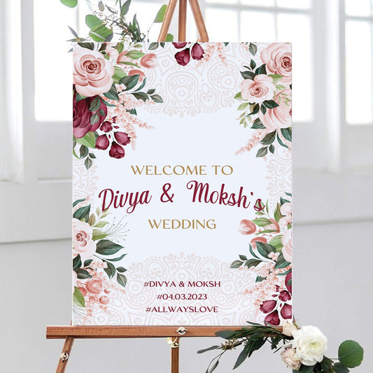 Indian Wedding Welcome Sign, Red Wedding Welcome Sign