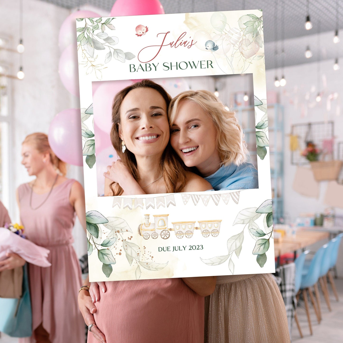 Vintage Train Baby Shower Selfie Frame and Party Sign