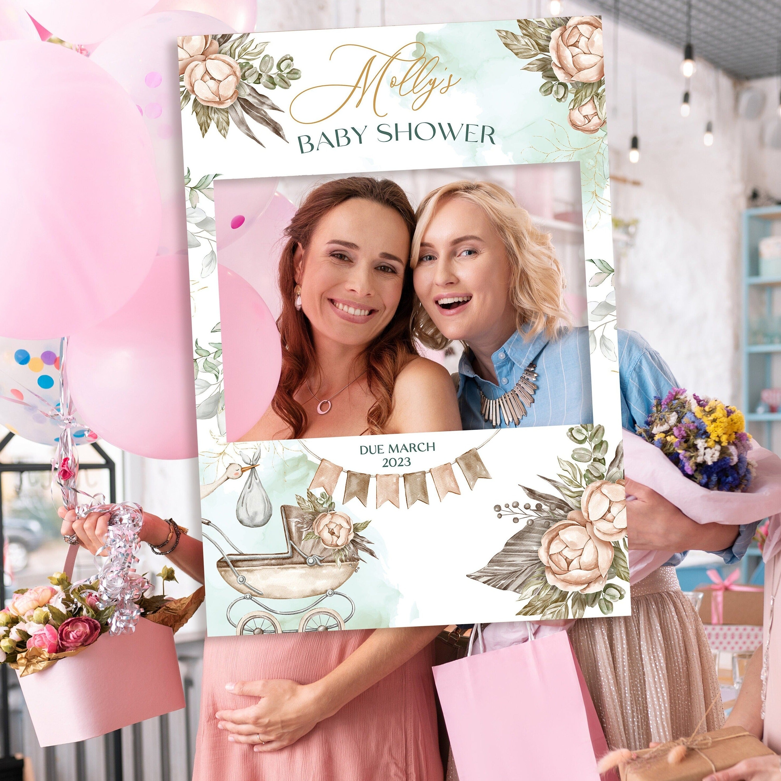 Pram Frame Vintage Pram Baby Shower Selfie Frame & Sign – Smart Party Shop