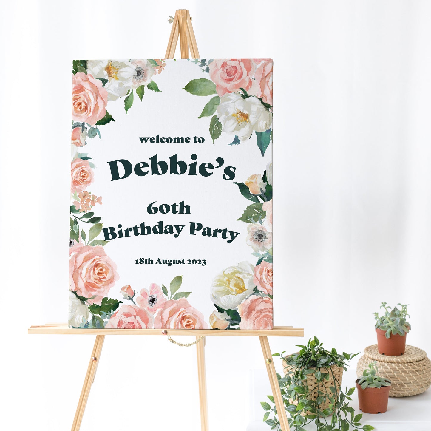 Blush Floral 60th Birthday Party Sign