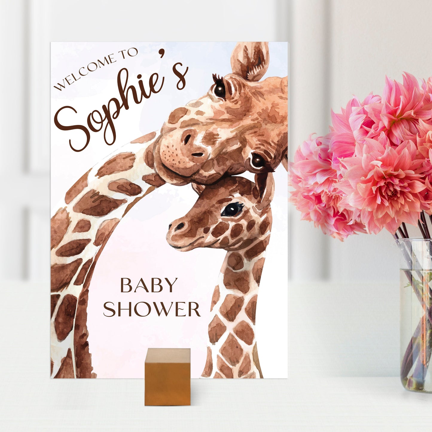 Mummy and Baby Giraffe Baby Shower Selfie Frame and Party Sign