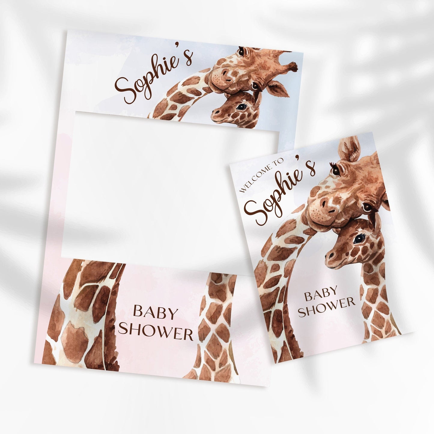 Mummy and Baby Giraffe Baby Shower Selfie Frame and Party Sign