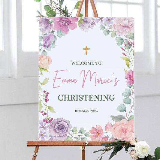 Pastel Pink Christening Welcome Sign