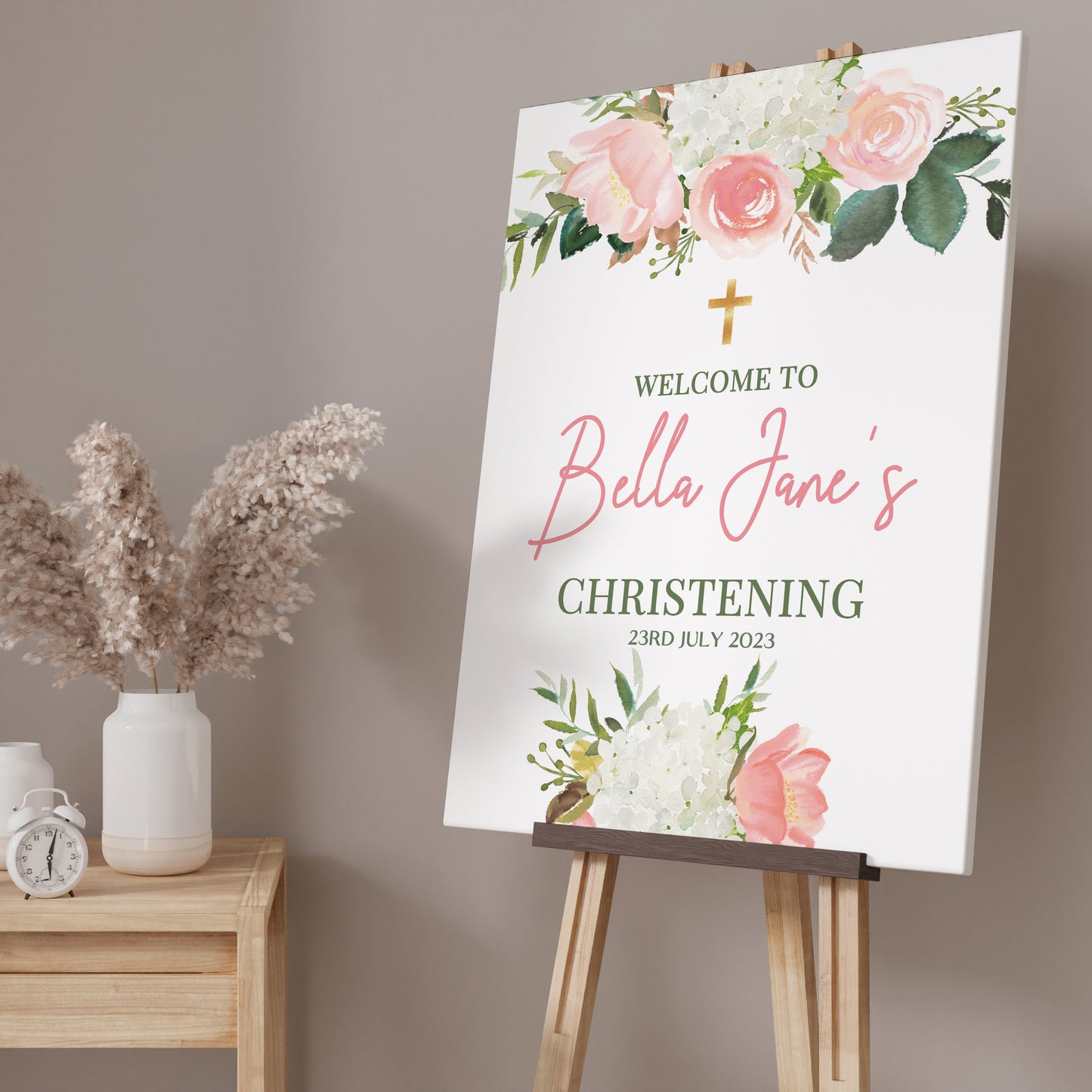 Blush Pink Christening Welcome Sign