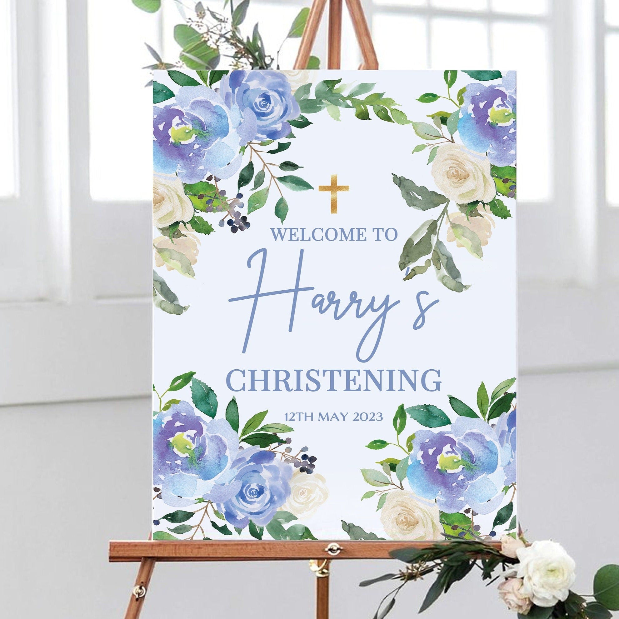 Blue Floral Christening Sign – Smart Party Shop