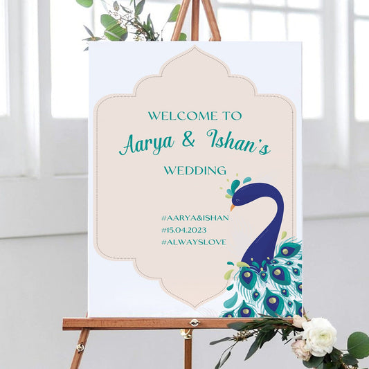 Sikh Wedding Peacock Welcome Sign