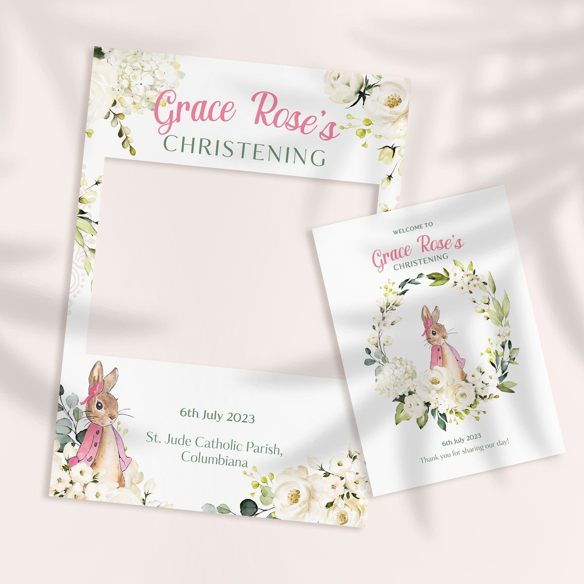 Girl's Peter Rabbit Christening Selfie Frame and Sign Smart