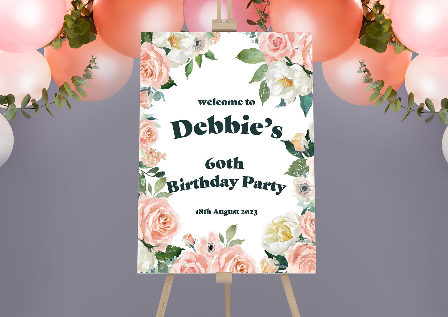 Blush Floral 60th Birthday Party Sign