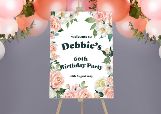 Blush Floral 60th Birthday Party Sign