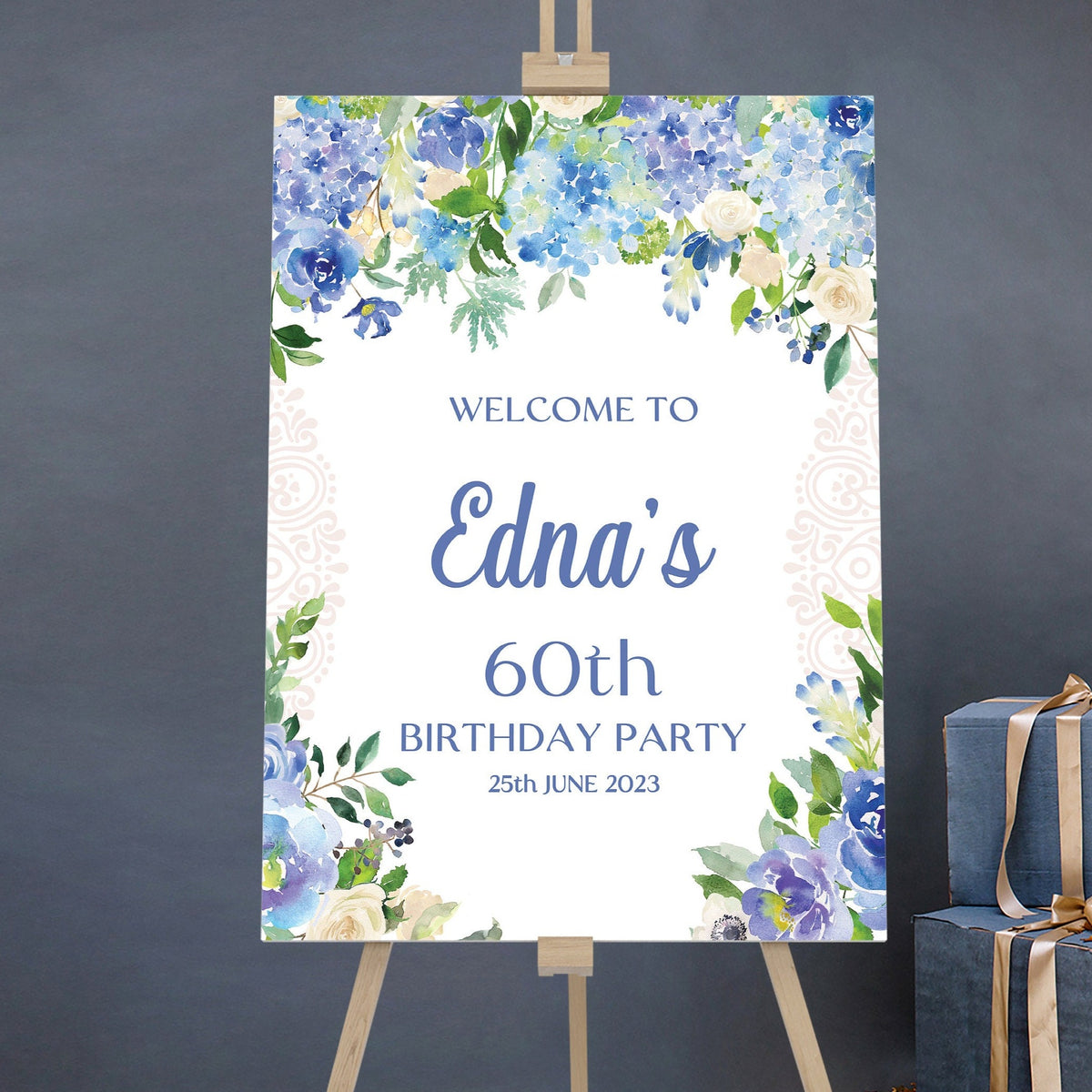 60th Sign Blue Floral 60th Birthday Party Sign – Smart Party Shop