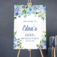 Blue Floral 60th Birthday Party Sign