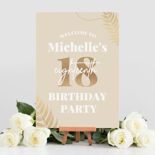 Champagne Gold Birthday Party Welcome Sign