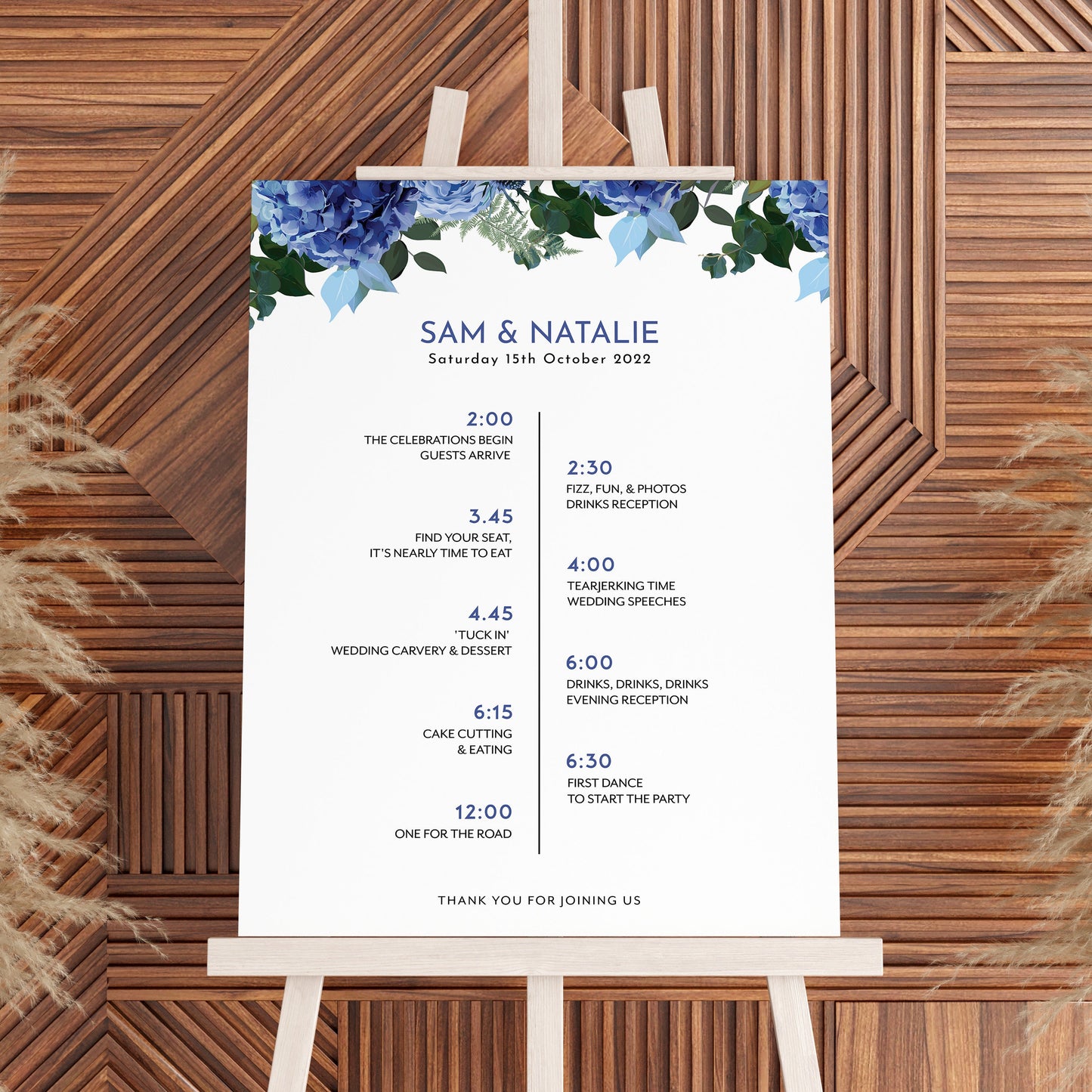 Navy & White Wedding Order of Events Sign