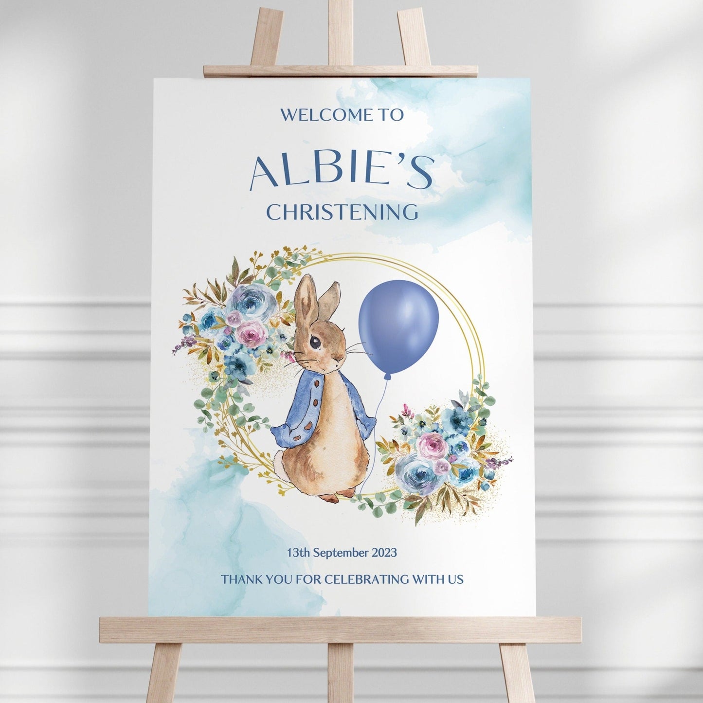 Blue Peter Rabbit Christening Welcome Sign