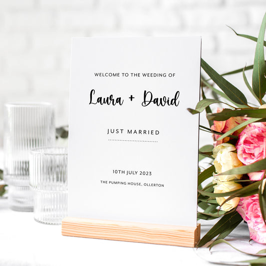 Simple White Wedding Welcome Sign